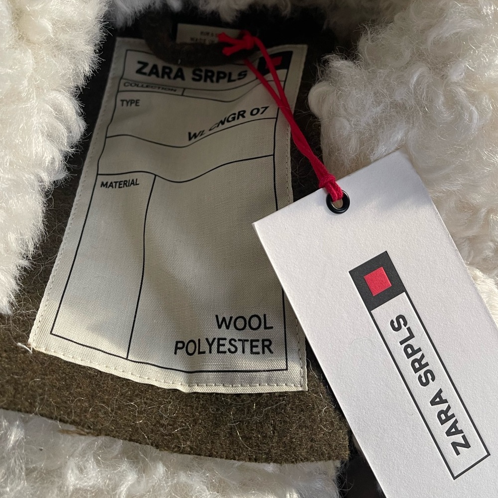 Zara SPRLS Collection khaki Wool Mix Shearling Jacket - Picture 16 of 16